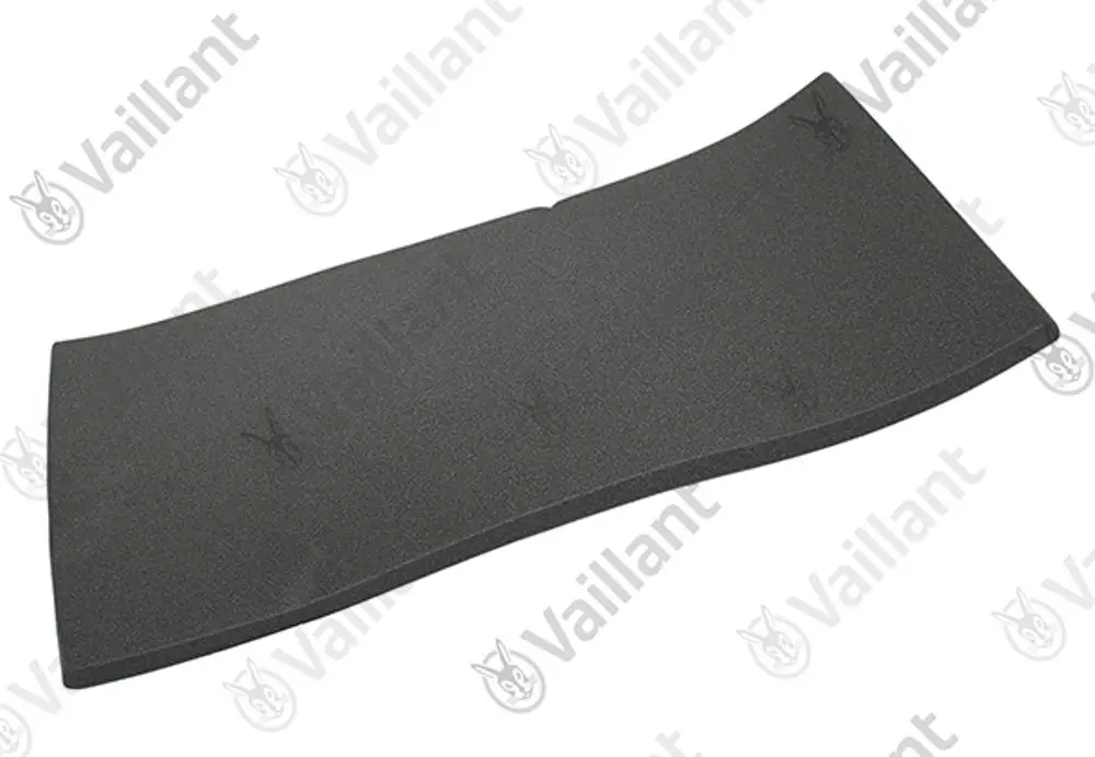 Graue Isoliermatte von Vaillant mit konturiertem Design auf ebener Fläche, geeignet zur Dämmung von Heizsystemen.
